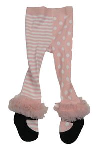 Růžovo-bílé punčocháče s pruhy a puntíky