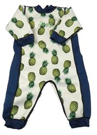 Béžovo-tmavomodrý neopren s ananasy