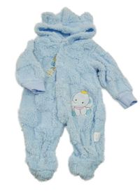 Svetlomodrá chlpatá kombinéza so slonom a kapucňou