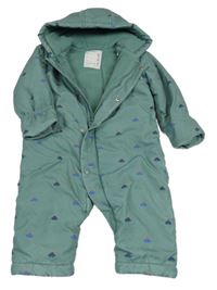 Khaki šusťáková zimní kombinéza s dinosaury a kapucí M&S