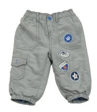 Sivé šušťákové zateplené nohavice s potlačou Ergee