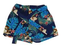 Tmavomodré ľahké kraťasy s listami a opaskom Shein