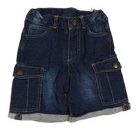 Tmavomodré teplákové rifľové cargo kraťasy Zebralino