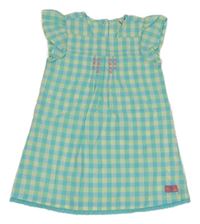 Azurovo-žlté kockované plátenné šaty s výšivkami Tom Tailor