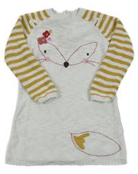 Svetlošedá -okrové svetrové šaty s líškou a pruhmi Tu