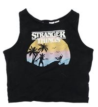 Čierny rebrovaný crop top s potiskem - Stranger Things H&M