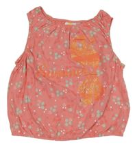Lososový crop top s pávem a listami Kids