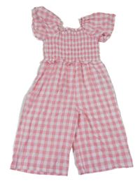 Růžovo-bílý kostkovaný lehký culottes overal Primark