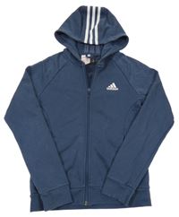 Tmavomodrá propínací mikina s logem a kapucí Adidas