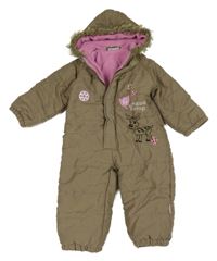 Khaki šusťáková zimní kombinéza se sobem a kapucí Topolino