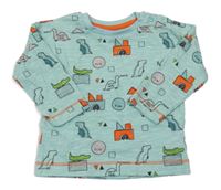 Tyrkysové tričko s dinosaurami a kostkami Miniclub