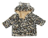 Béžovo-černá kožešinová podšitá bunda s leopardím vzorem a kapucí Next
