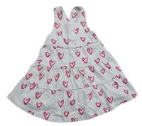 Sivé melírované šaty s ružovými srdiečkami zn. Mothercare