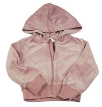 Světlerůžová sametová crop propínací mikina s kapucí H&M