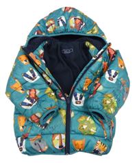 Petrolejová šušťáková zimná bunda so zvieratkami a kapucňou zn. Next