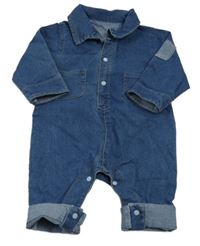 Modrý rifľový nohavicový overal s golierikom