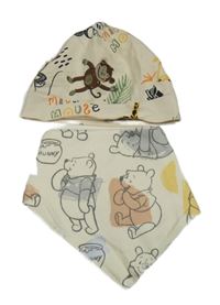 2 set - smetanová čepice se zvířátky + smetanový slinták s Púem 