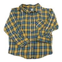 Okrovo-modro-zelená kostkovaná košile 