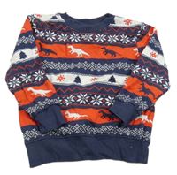 Tmavomodro-červená vzorovaná mikina s dinosaurami Urban