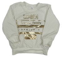 Biela zamatová bodkovaná á mikina so zlatými nápisy