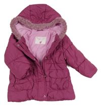 Fuchsiová šusťáková prošívaná zateplená bunda s kapucí C&A