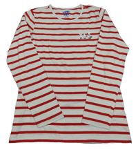 Bílo-červené pruhované triko s nápisem z flitrů Tchibo