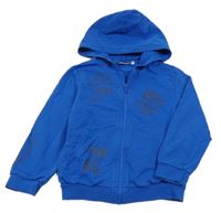 Modrá prepínaci mikina s potlačou a kapucňou