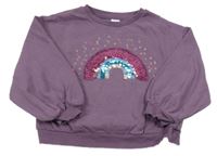 Fialová overasize mikina s duhou z flitrů Next