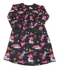 Tmavohnědo-růžové teplákové šaty s jednorožci Tu