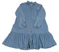 Modré propínací riflové šaty s volánkem Vertbaudet