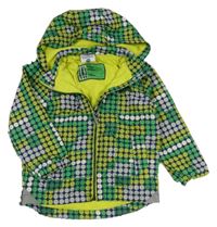 Zeleno-tmavomodrá puntíkatá šusťáková jarní bunda s kapucí Topolino