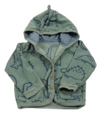 Khaki fleecová prepínaci mikina s dinosaurami a kapucňou George