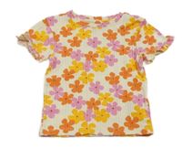 Smetanovo-růžovo-oranžové květované žebrované tričko Primark