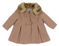 Starorůžový flaušový kabát s kožešinovým límcem F&F