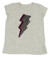 Bílo-šedé melírované tričko s bleskem z flitrů C&A