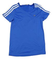 Modré športové funkčné tričko s pruhmi a logom Adidas