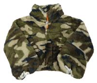 Khaki-béžová army chlupatá crop podšitá bunda River Island