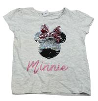 Svetlosivé melírované tričko s Minnie z překlápěcích flitrů Disney