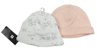 2set - 2x čepička - bílá s slony + světlerůžová 
