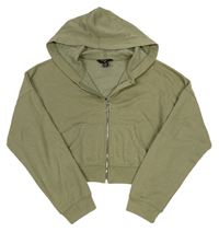 Khaki propínací crop mikina s kapucí New Look