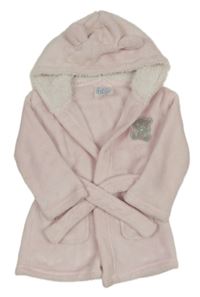 Svetloružový plyšový župan s medvedíkom a kapucí - Tiny tatty teddy