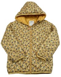 Horčicová kvetovaná šušťáková lehce zateplená bunda s kapucňou Vertbaudet