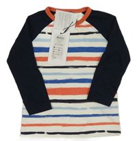 Nové - Tmavomodro-bílo-korálové pruhované triko Name it