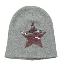 Šedá třpytivá čepice s hvězdou z flitrů 