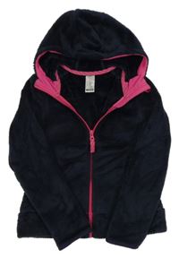 Tmavomodro-růžová plyšová propínací mikina s kapucí Quechua