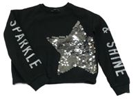 Černé crop mikina s nápisy a hvězdou z flitrů C&A