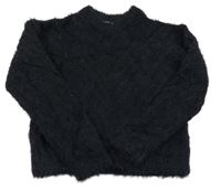 Tmavomodrý kožušinový crop sveter HEMA