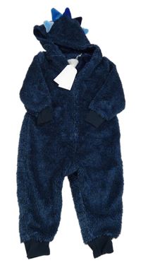 Nové - Tmavomodrá plyšová melírovaná kombinéza s kapucí a ostny Next