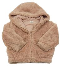 Růžová kožešinová podšitá bunda s kapucí F&F