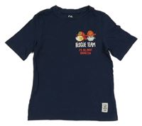 Tmavomodré tričko so zvieratkami a nápismi C&A